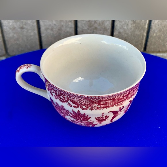 Post WWII Japan Antique Red Willow Chinoiserie Transferware Teacup - Picture 5 of 16